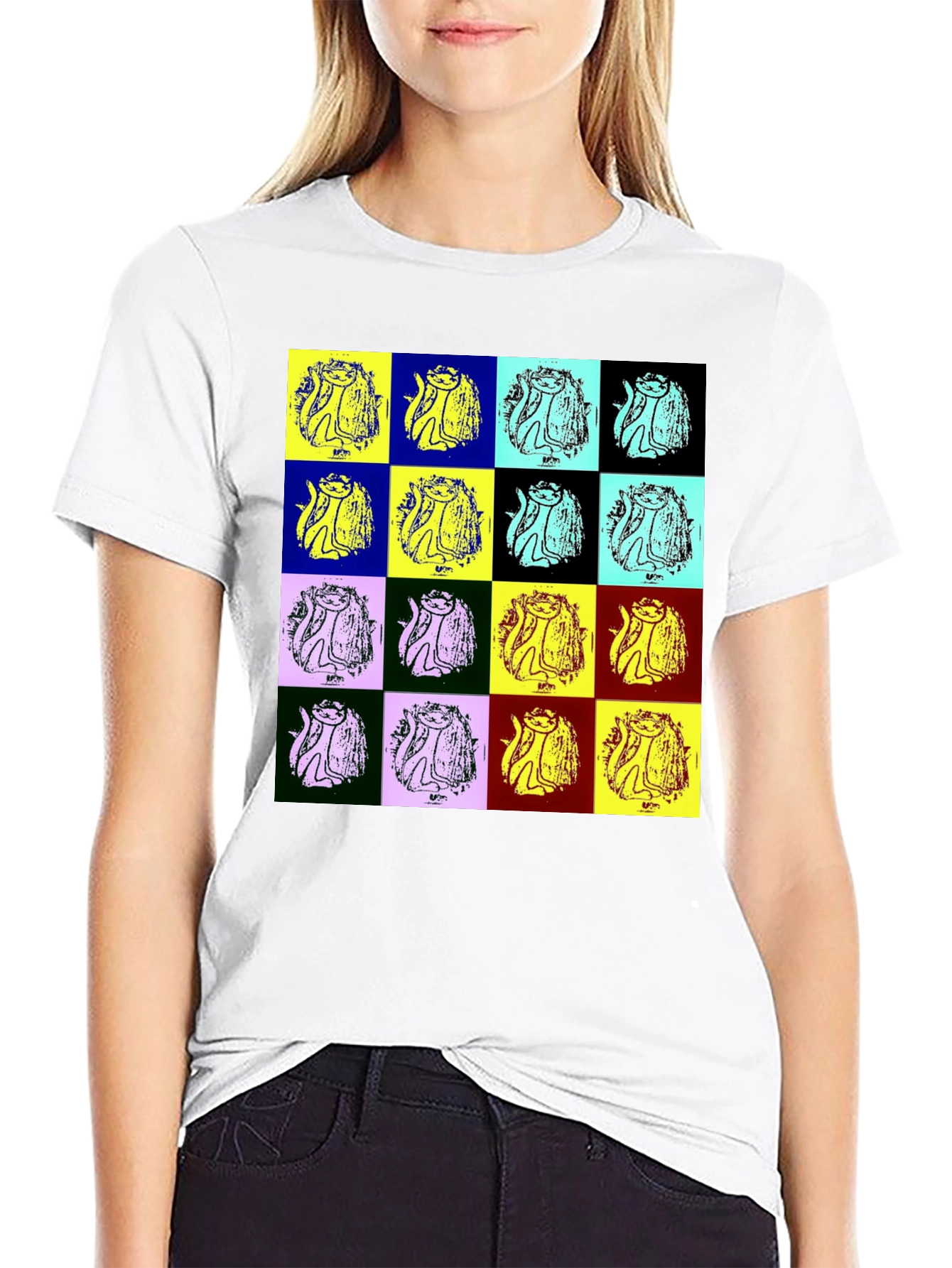 Black Pop Art Cat Graphic Black T-Shirt view 9