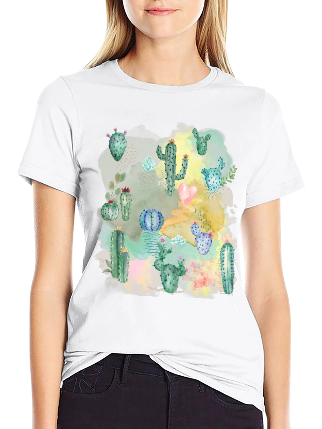 Black Cactus Watercolor Graphic Tee - Stylish Desert Design view 9