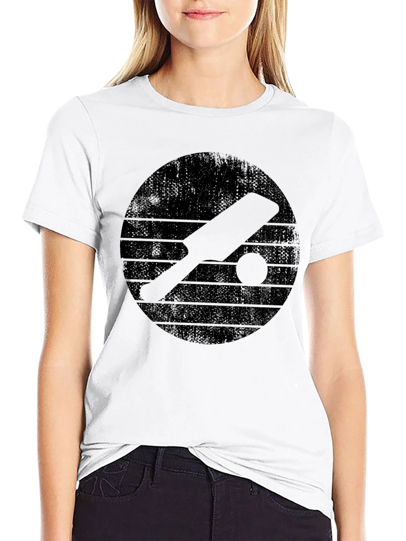 Black Cricket Bat & Ball Graphic Tee - Vintage Black Design view 9