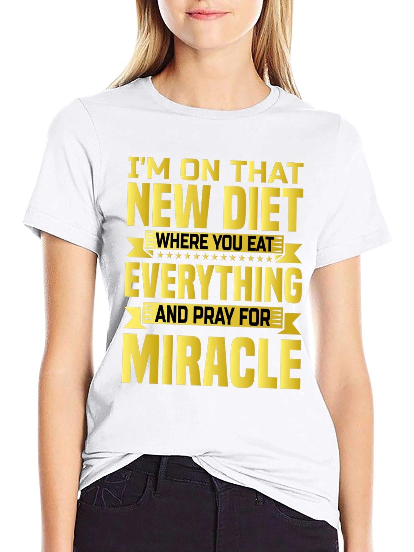 Black Funny Diet T-Shirt - Eat Everything & Pray for Miracle view 9