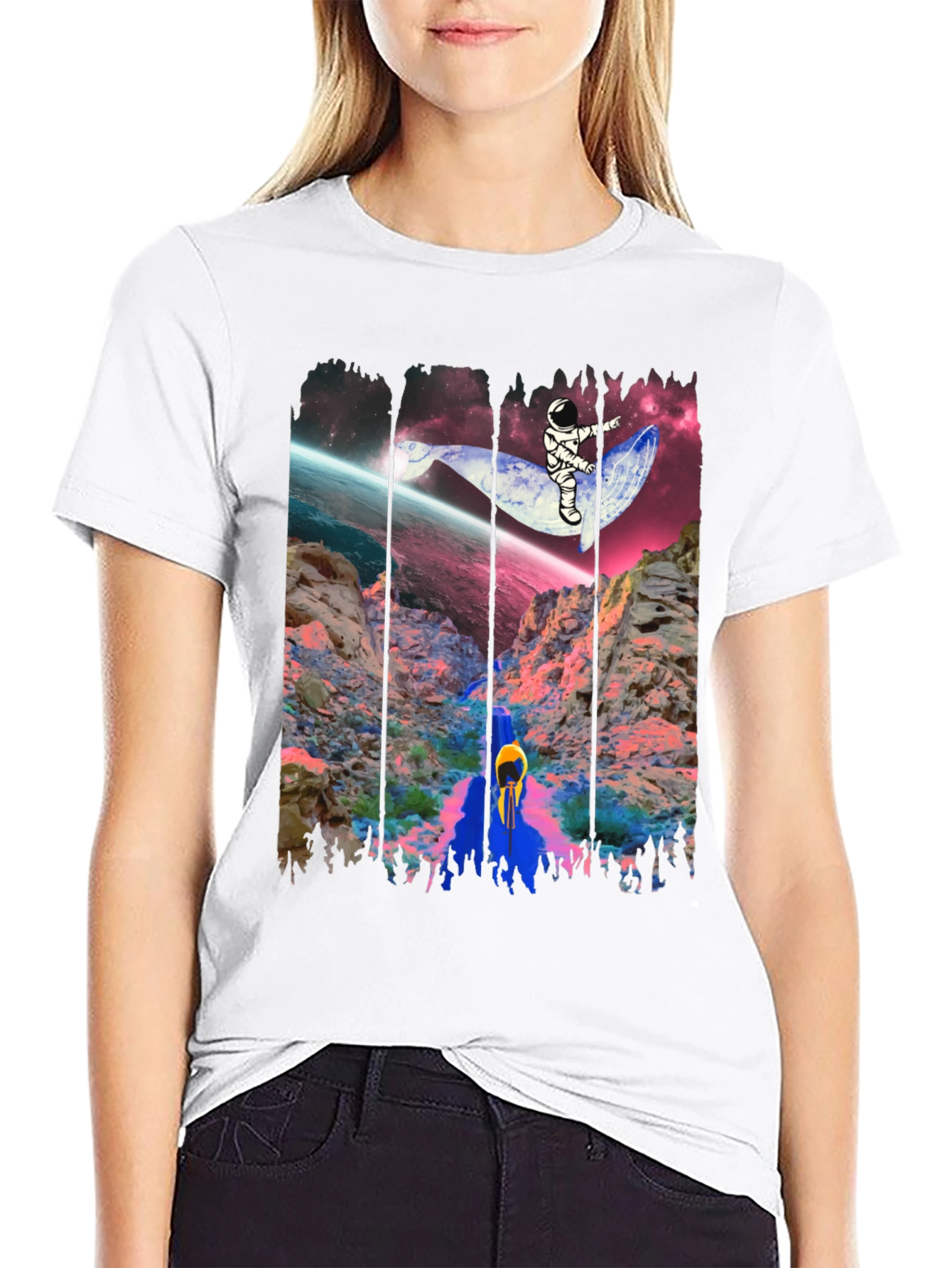 Black Astronaut Whale Ride Graphic Tee view 9