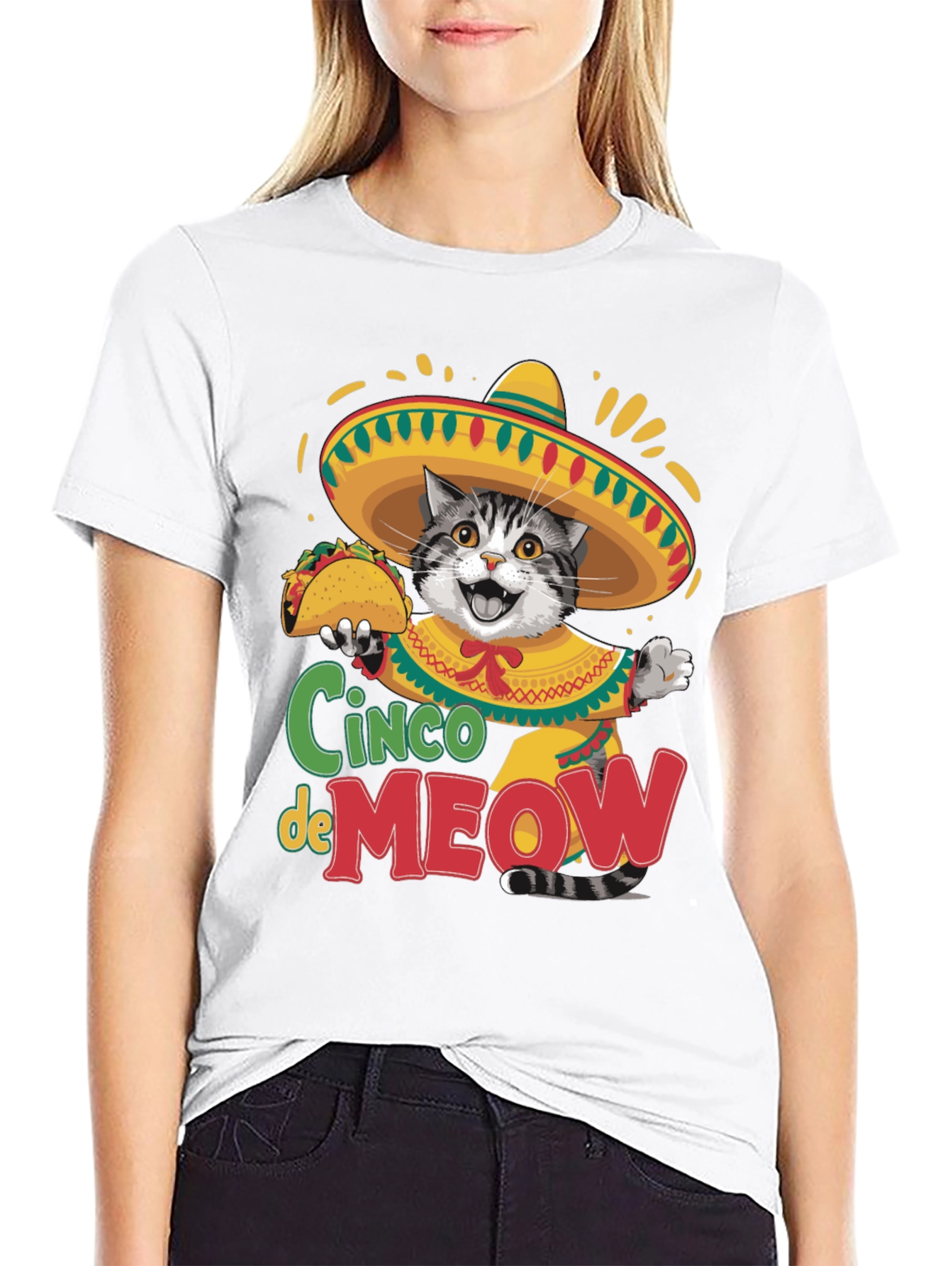 Black Cinco de Meow Cat T-Shirt - Taco Fiesta Tee view 9