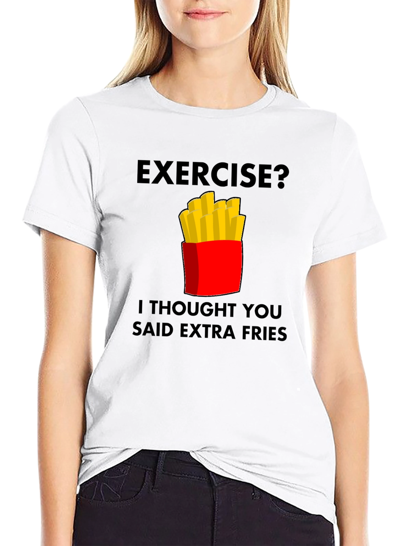 Black Funny Extra Fries Graphic T-Shirt view 9