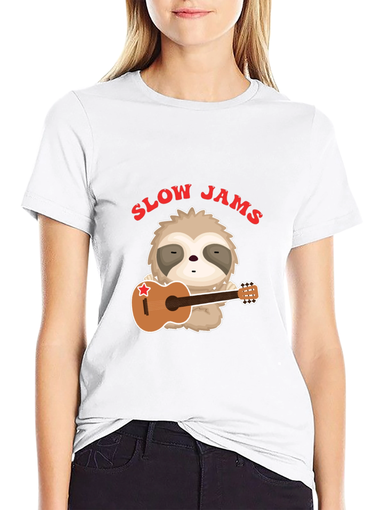 Black Slow Jams Sloth Guitarist Graphic Tee view 9