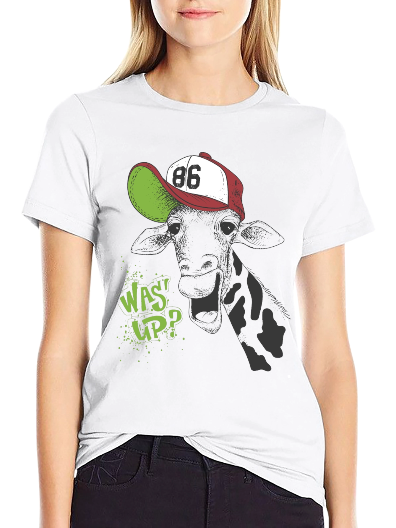 Black Cool Cow T-Shirt - 'Was Up?' Design view 9