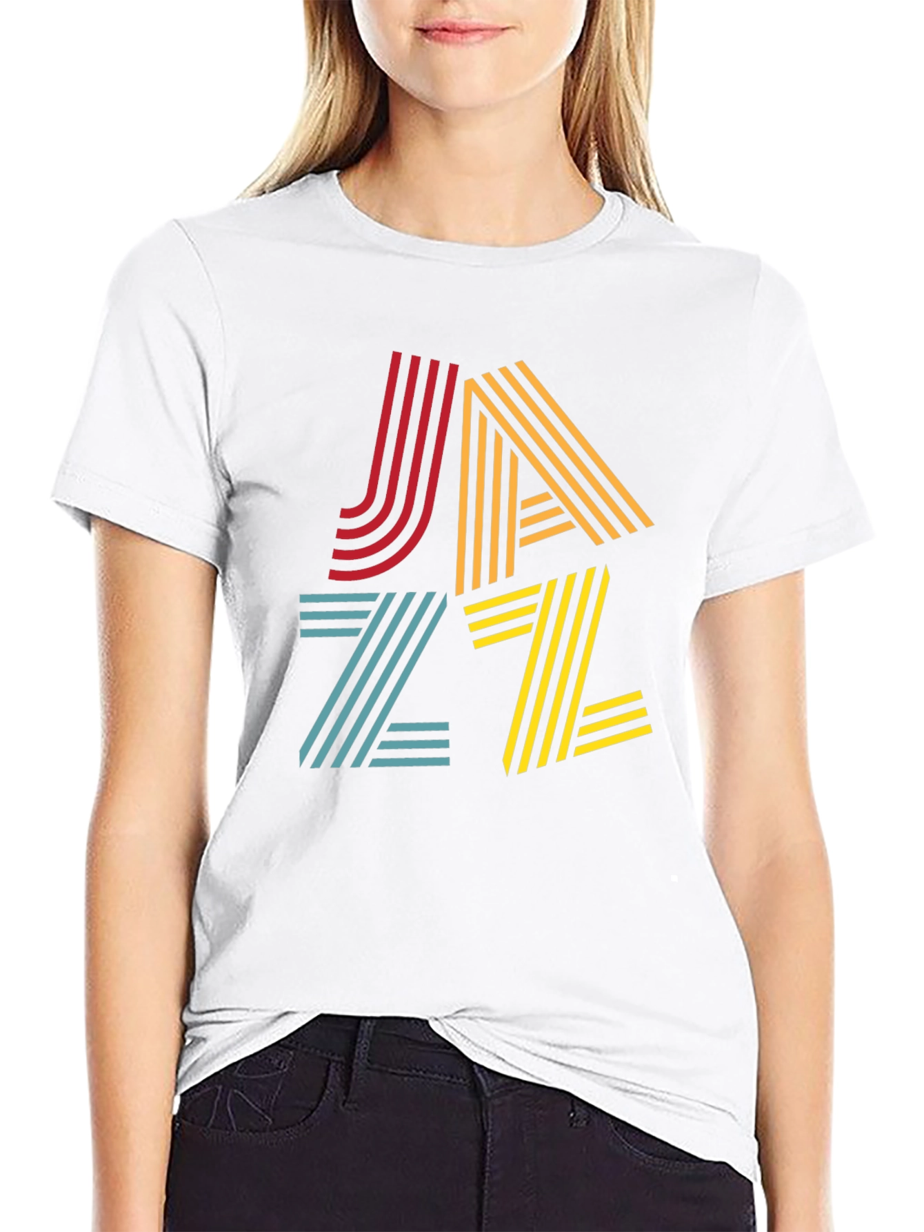 Black Retro Jazz T-Shirt: Colorful Striped Graphic Tee view 9