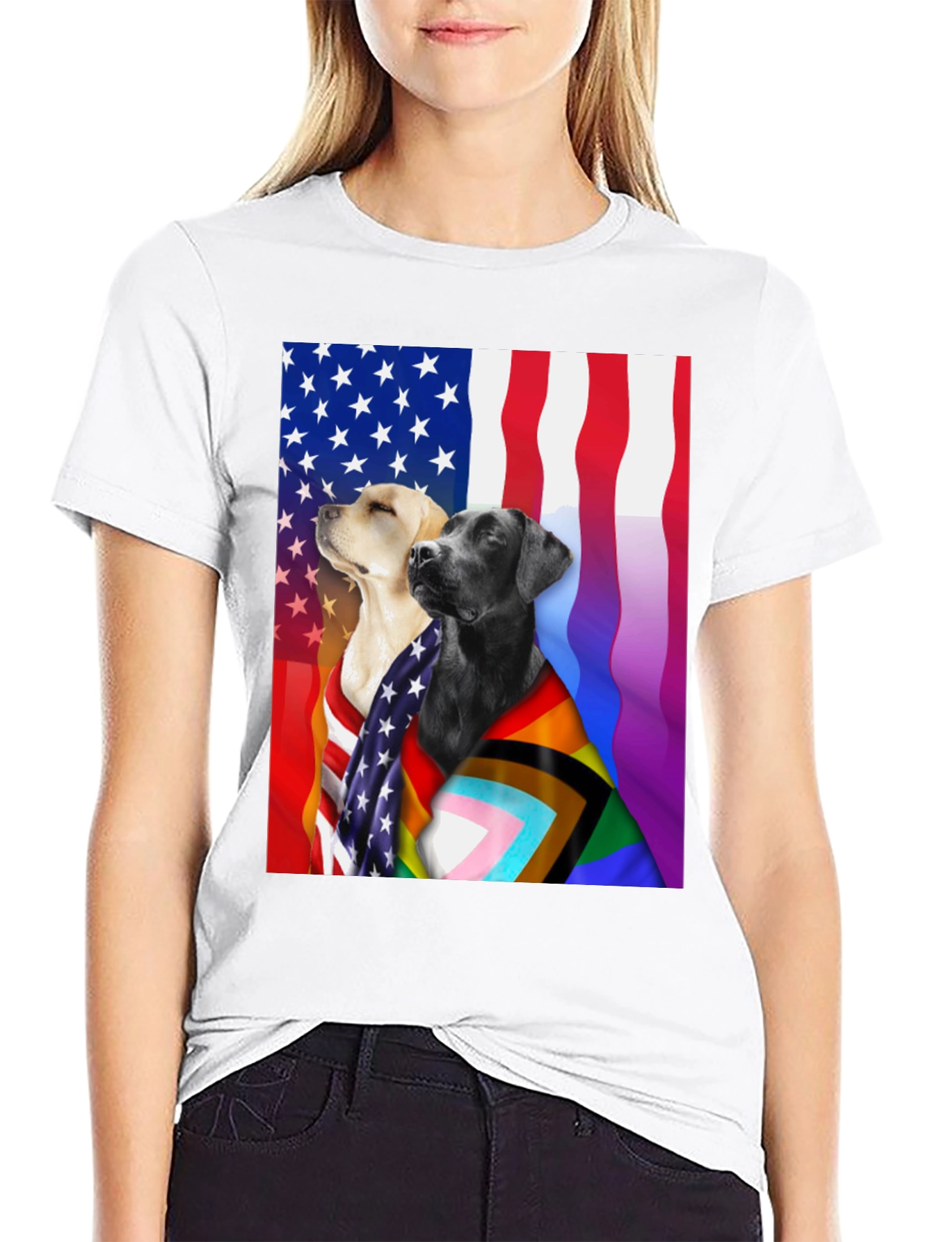 Black Patriotic Pride Dogs T-Shirt - American & LGBTQ+ Flags view 9