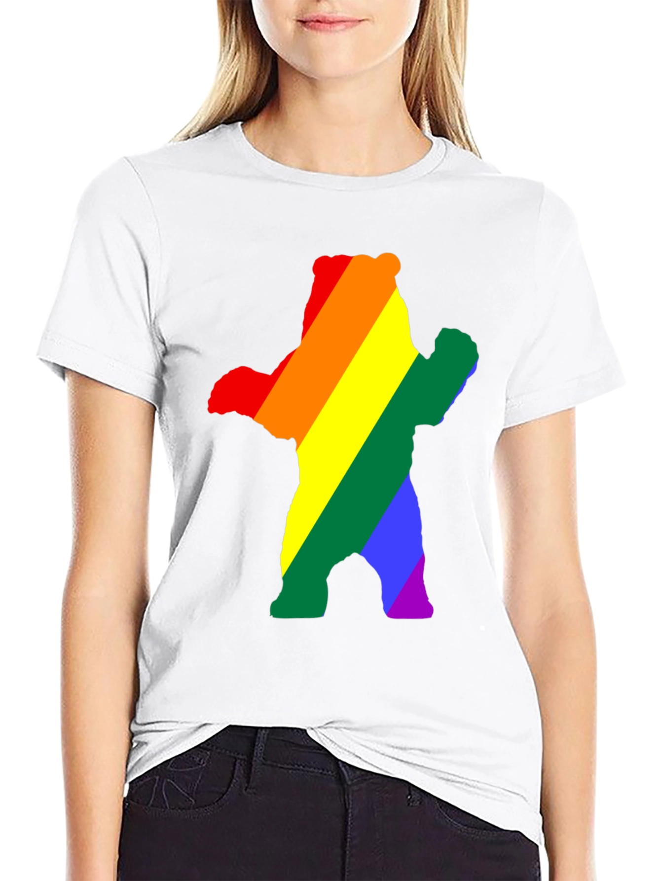 Black Rainbow Bear Pride T-Shirt - Black Crew Neck Cotton Tee view 9