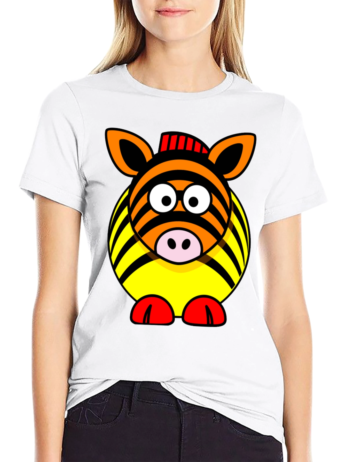Black Zebra Cartoon Graphic Black T-Shirt view 9