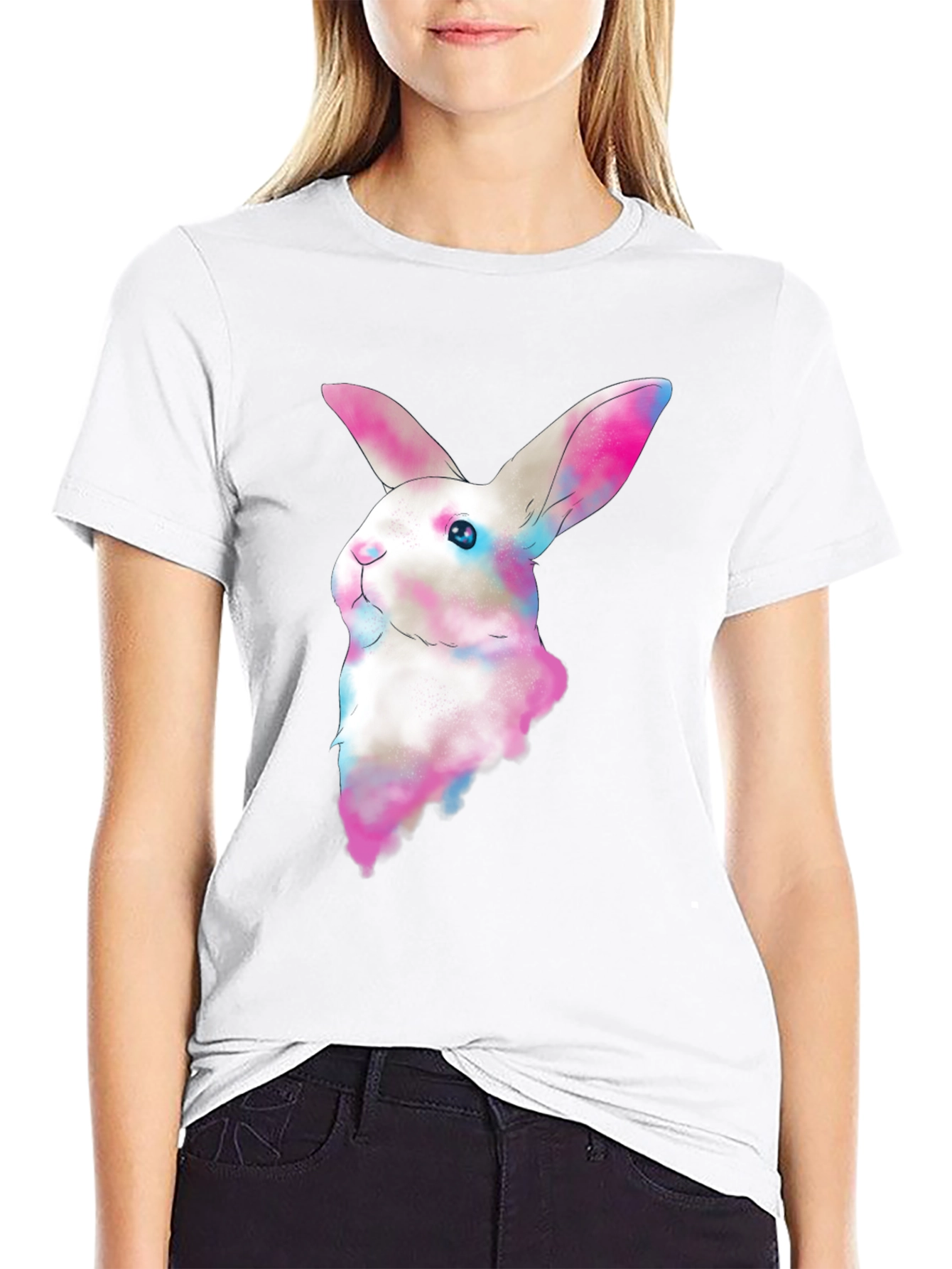 Black Watercolor Bunny T-Shirt - Soft Cotton Tee view 9