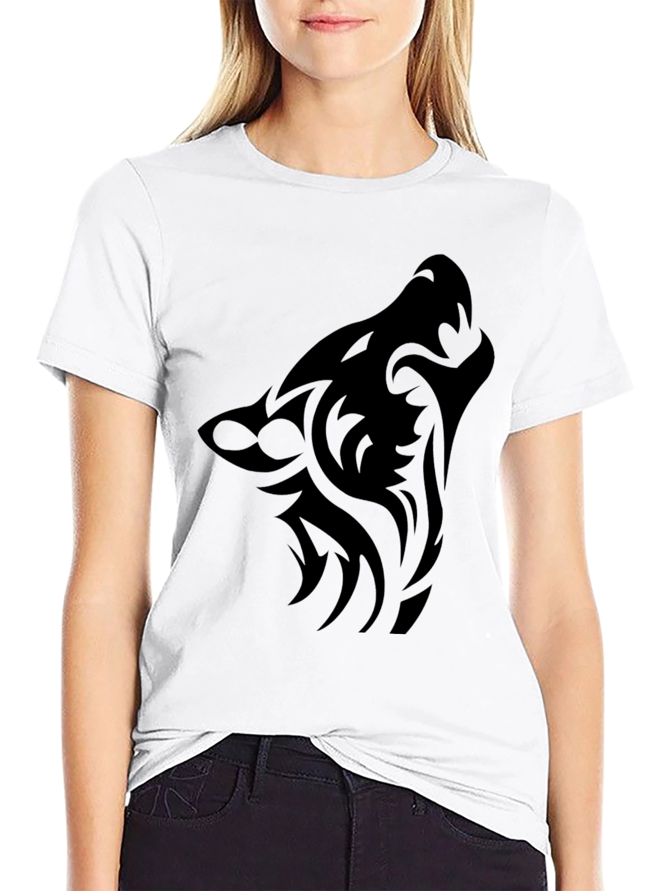 Black Black Tribal Wolf T-Shirt view 9
