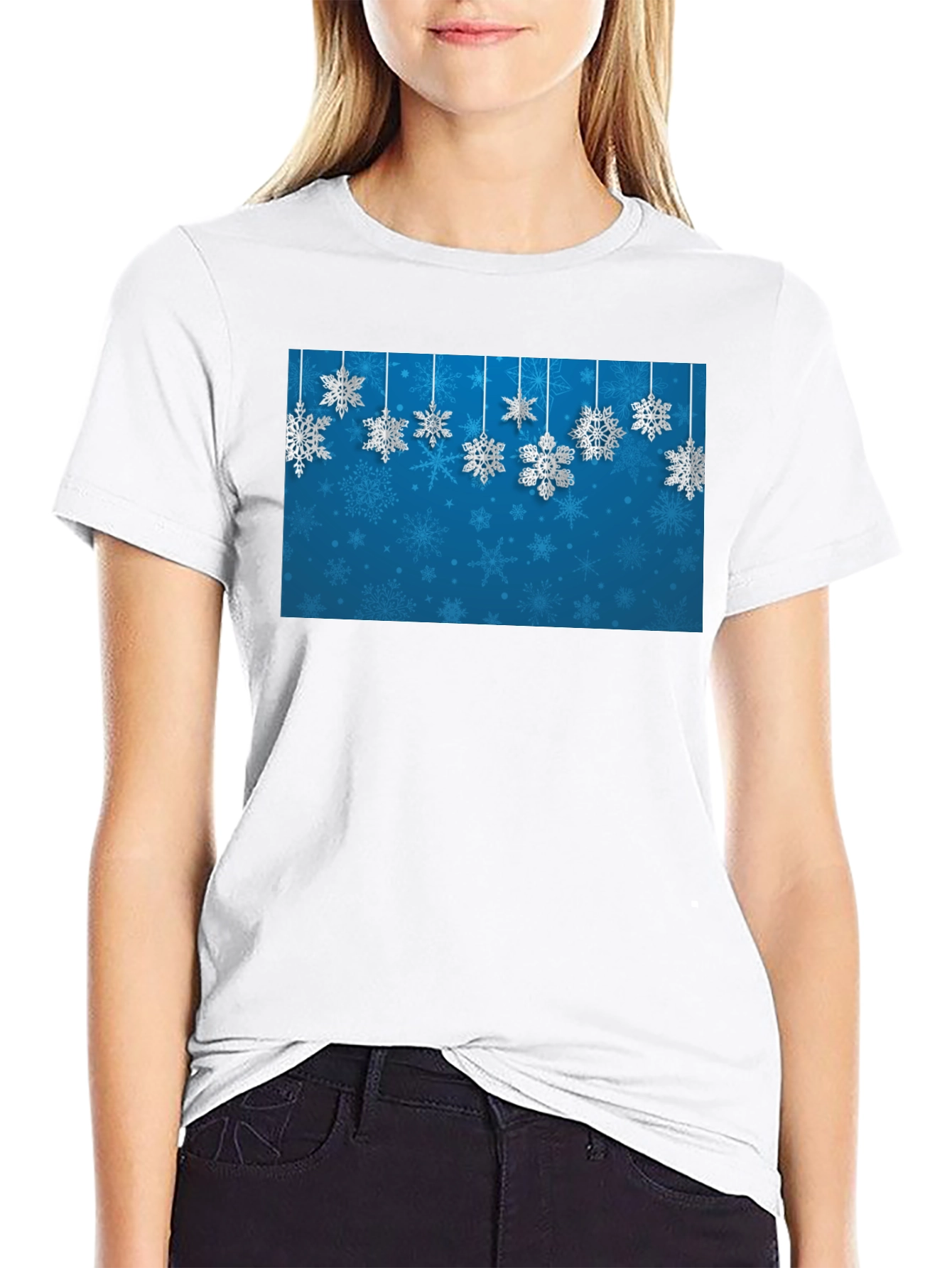 Black Snowflake Graphic Print Crew Neck T-Shirt view 9