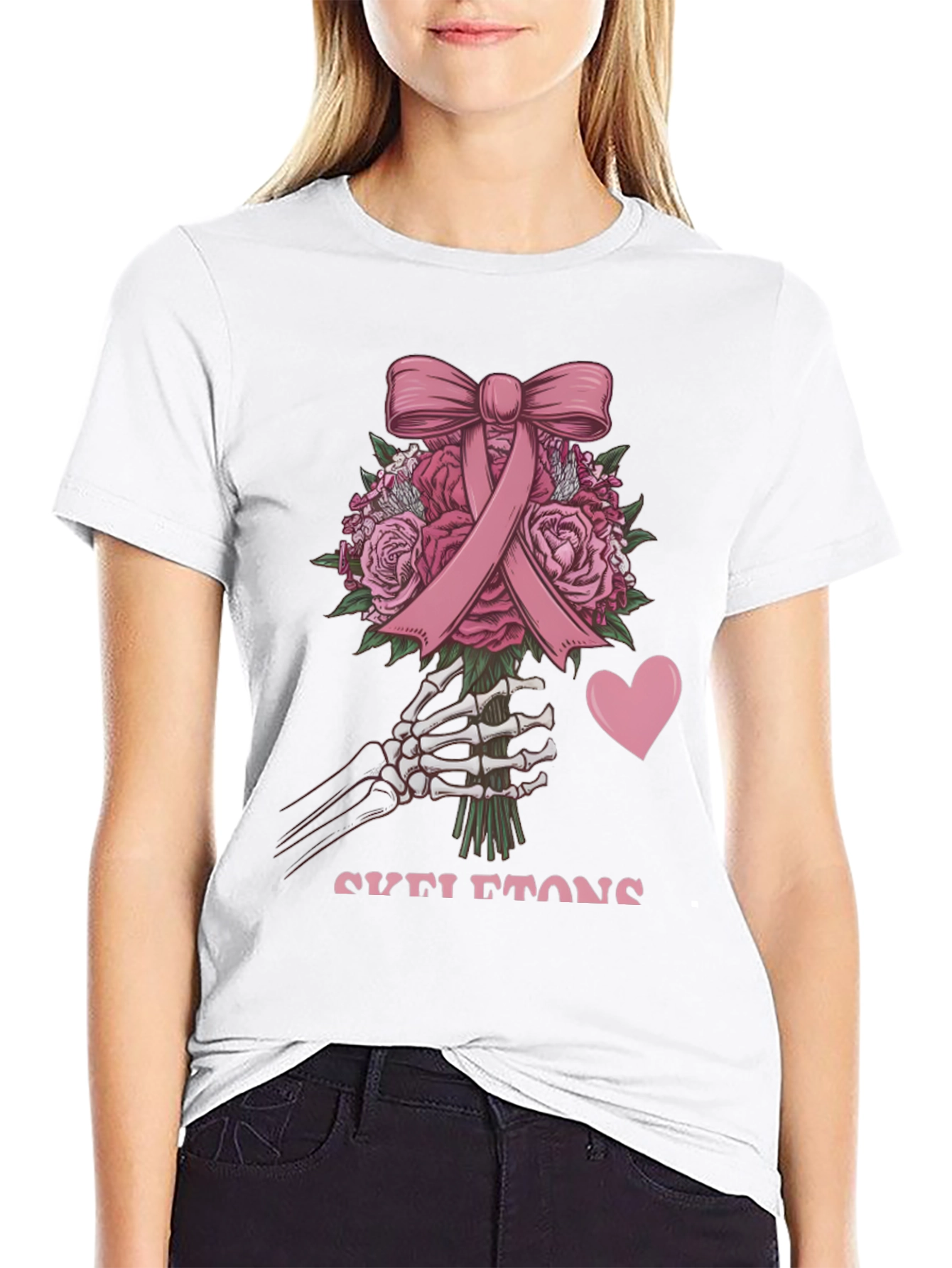 Black Skeleton Bouquet T-Shirt - Breast Cancer Awareness Tee view 9
