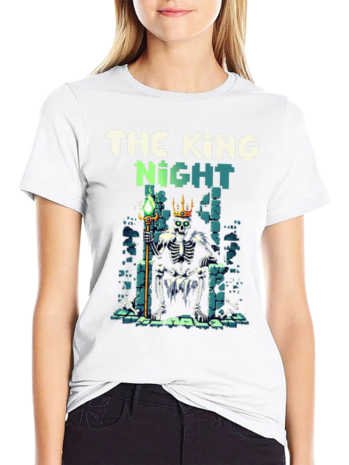 Black King Knight Pixel Art T-Shirt view 9