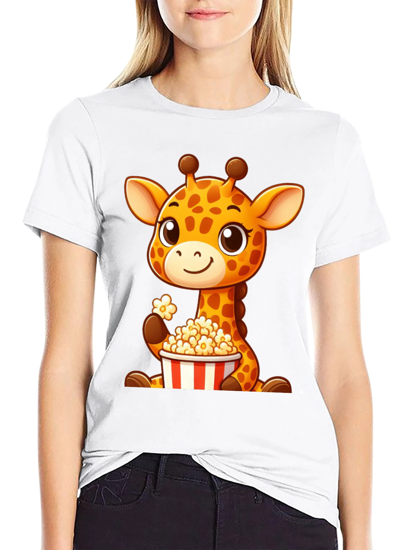 Black Giraffe Popcorn T-Shirt: Cute Cartoon Animal Tee view 9