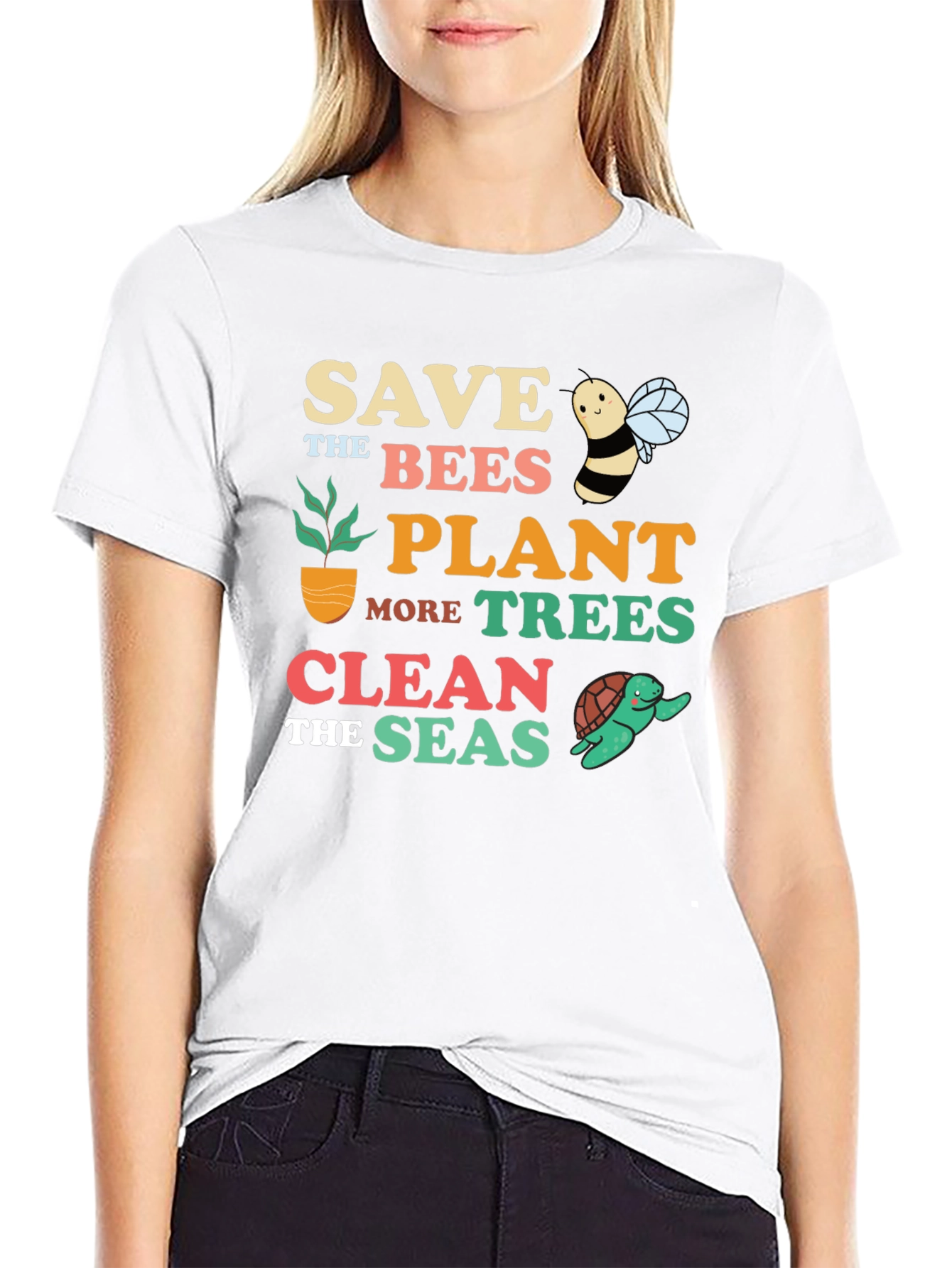 Black Save the Bees Graphic T-Shirt - Earth Day Apparel view 9