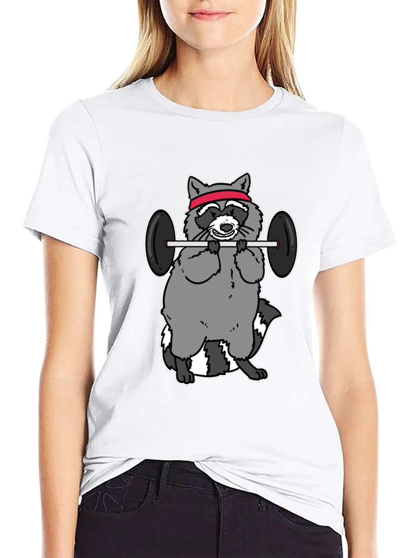 Black Raccoon Lifting Weights Funny Graphic T-Shirt view 9