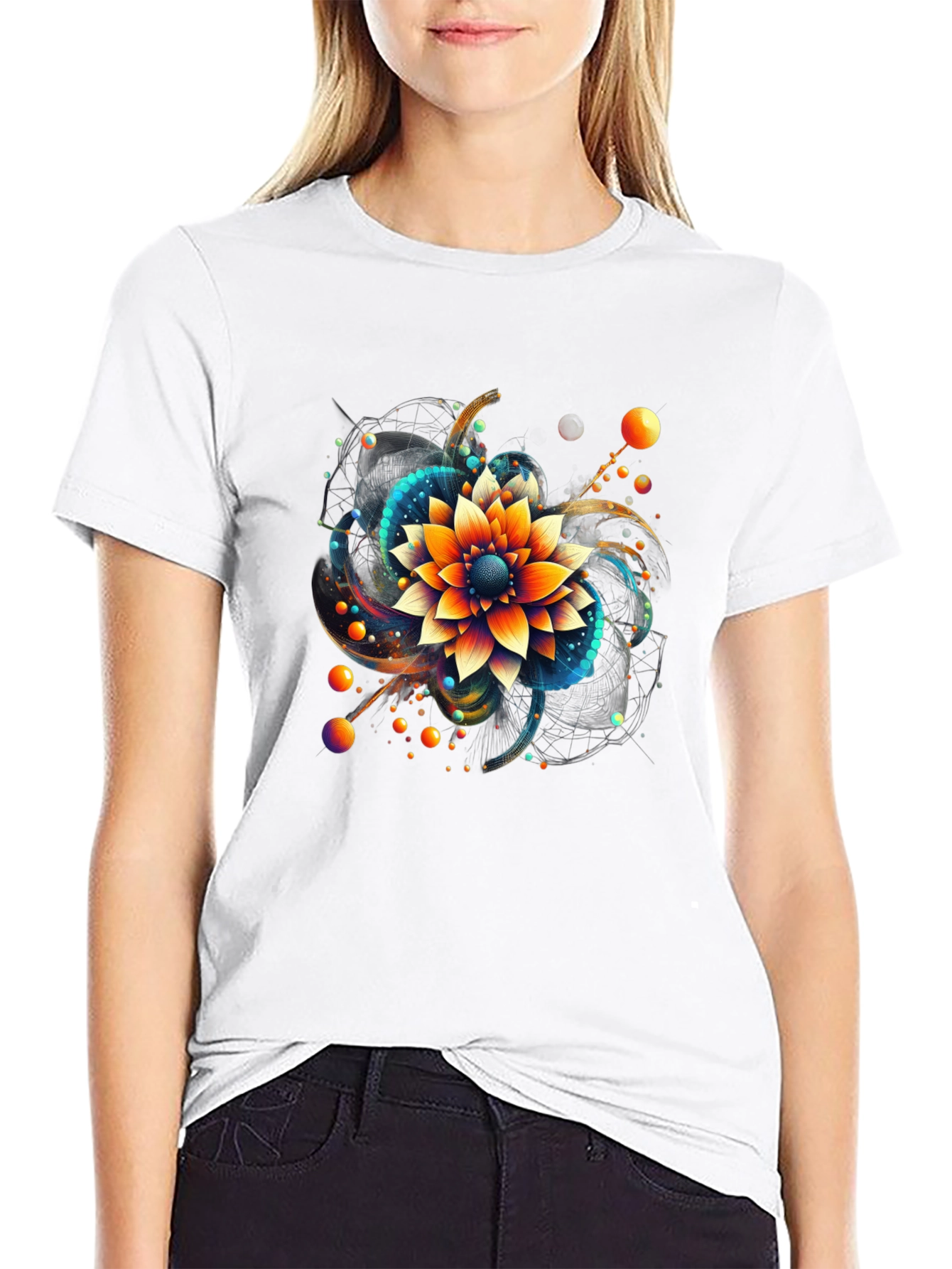 Black Abstract Floral Graphic Print Black T-Shirt view 9