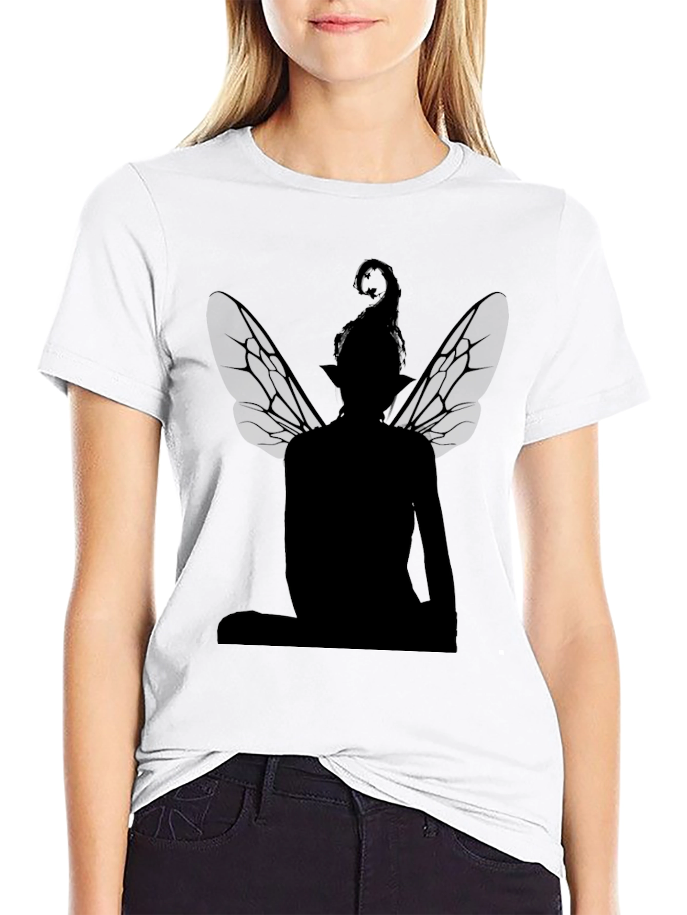 Black Fairy Silhouette T-Shirt - Black Graphic Tee view 9