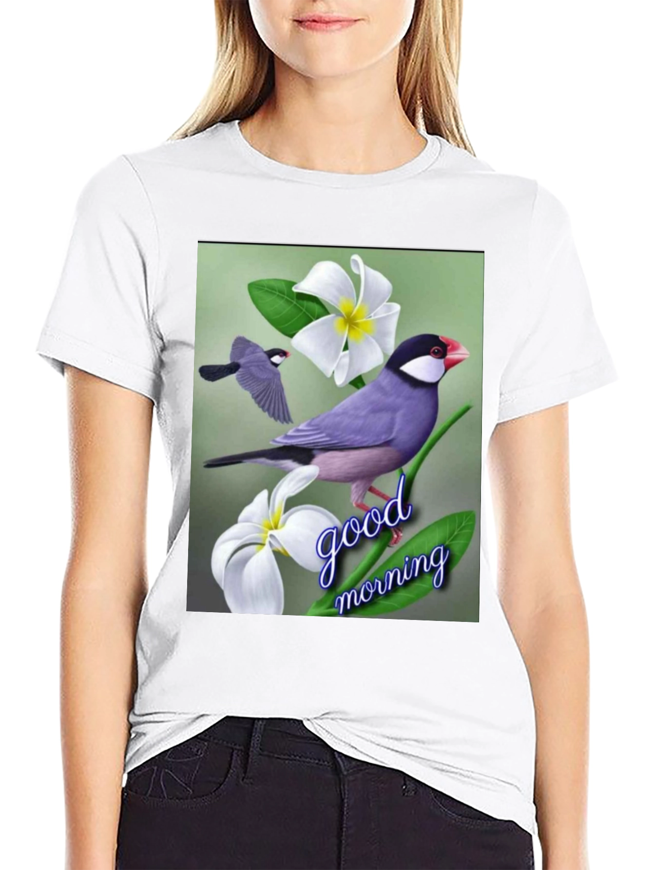 Black Bird & Floral Graphic Tee - Good Morning view 9