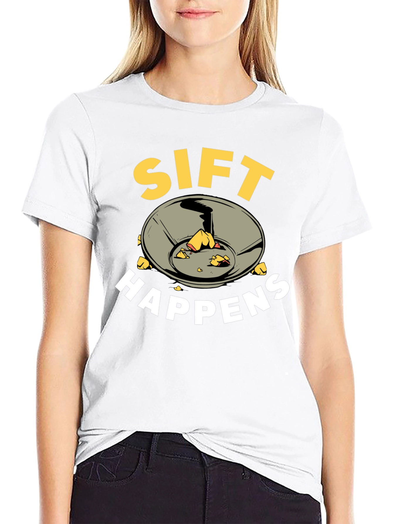 Black Sift Happens Funny Gold Panning T-Shirt view 9