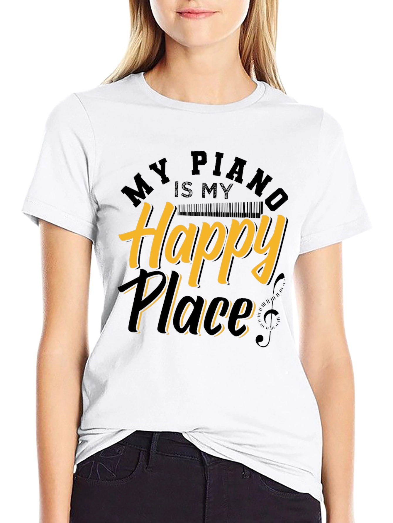 Black My Piano is My Happy Place Graphic Tee view 9