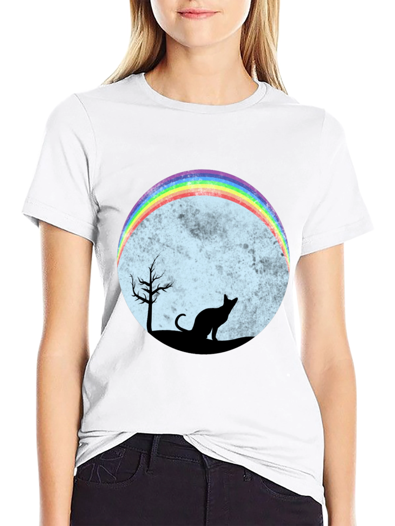 Black Rainbow Cat Silhouette Graphic T-Shirt view 9