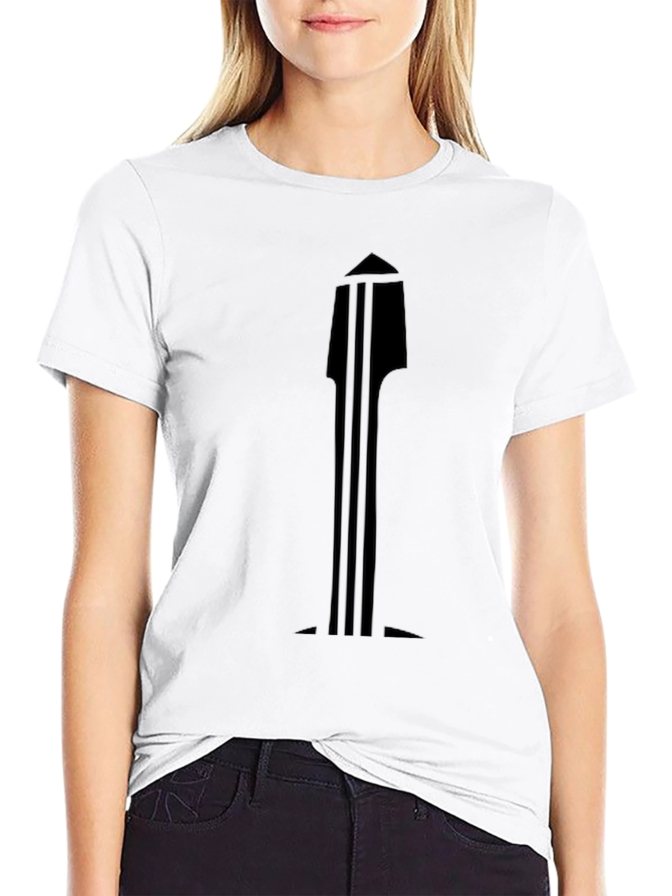 Black Minimalist Black Guitar Neck Graphic T-Shirt view 9