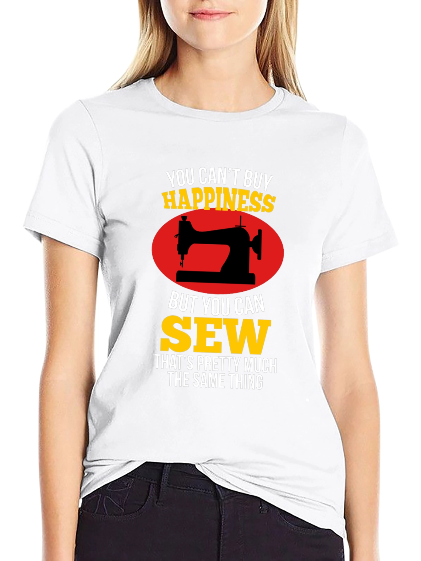 Black Sewing Happiness T-Shirt - Gift for Seamstress view 9