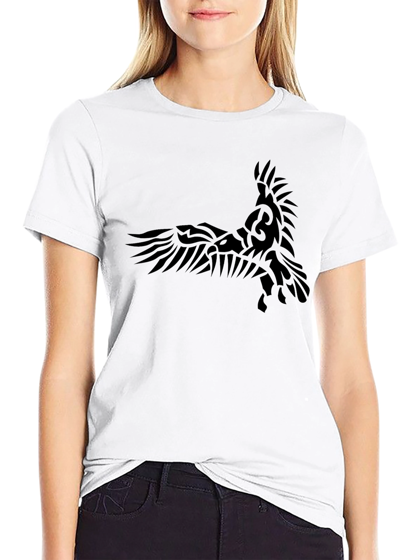 Black Tribal Raven Graphic Black T-Shirt view 9