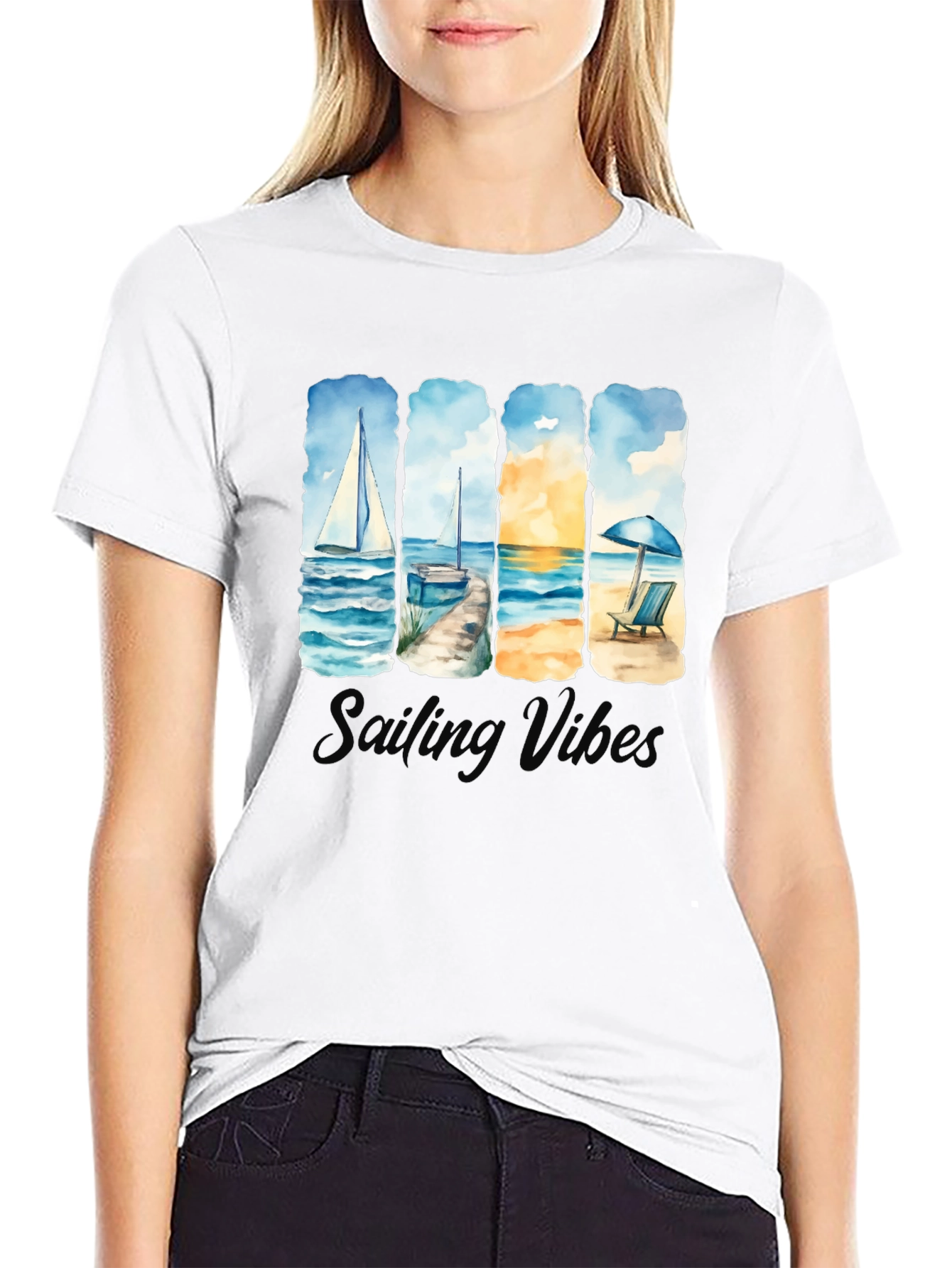 Black Sailing Vibes T-Shirt - Black Cotton Tee view 9