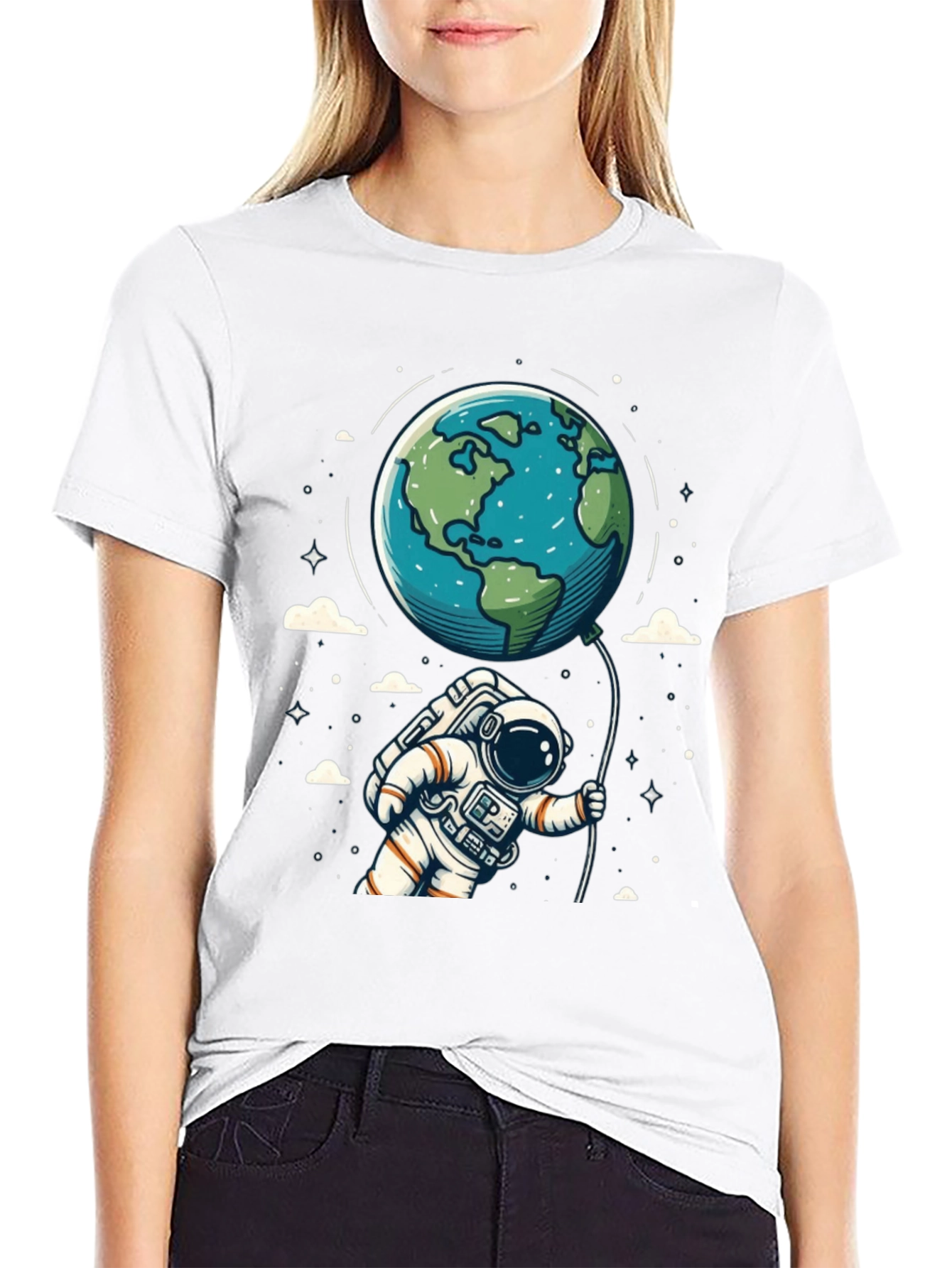 Black Astronaut Earth Balloon Black T-Shirt view 9