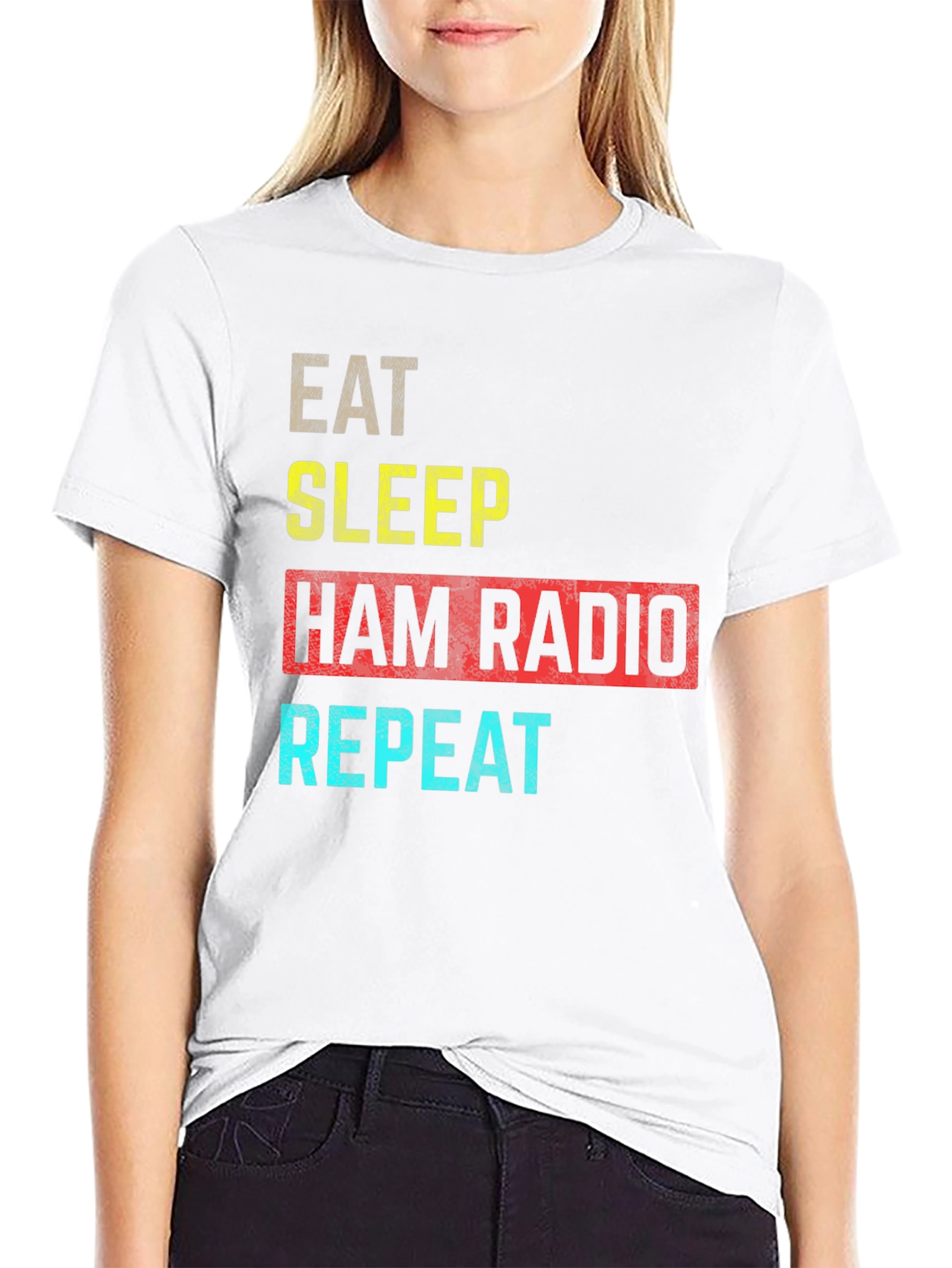 Black Eat Sleep Ham Radio Repeat T-Shirt view 9