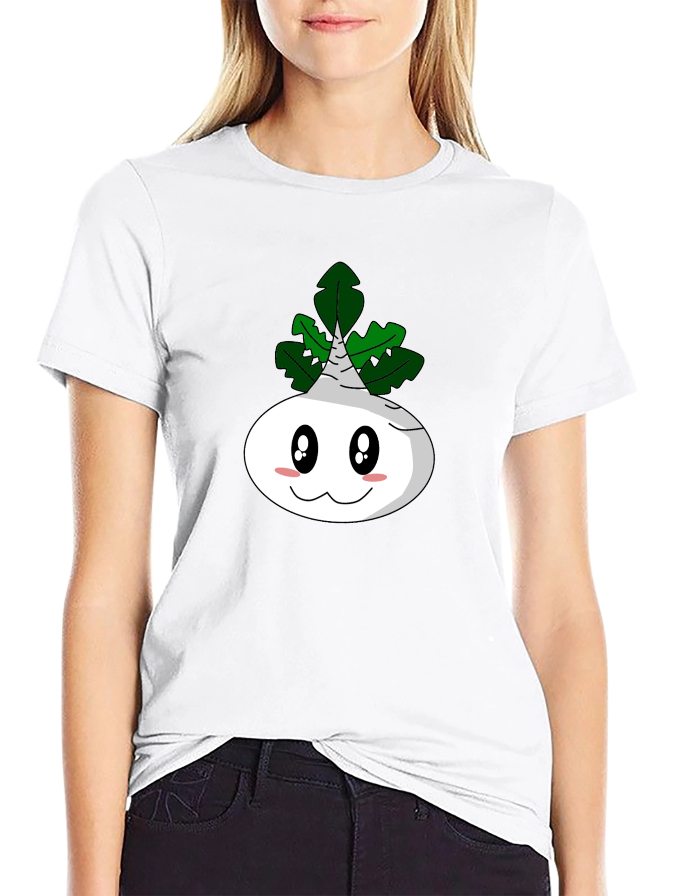 Black Cartoon Turnip T-Shirt - Funny Vegetable Tee view 9
