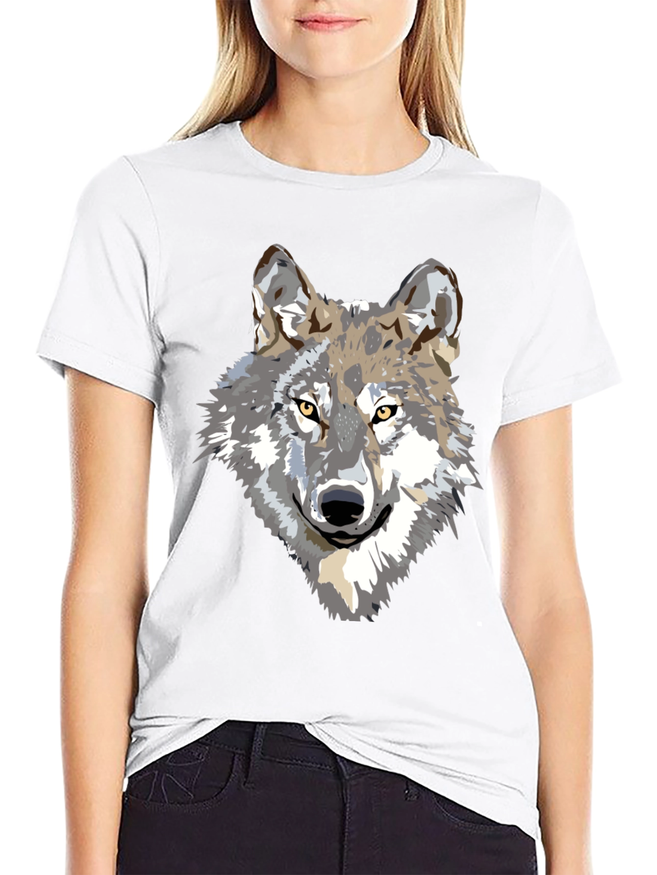 Black Men's Black T-Shirt with Wolf Graphic view 9