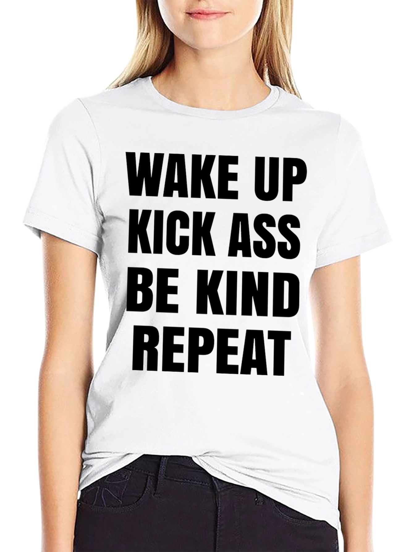 Black Wake Up Kick Ass Be Kind T-Shirt view 9