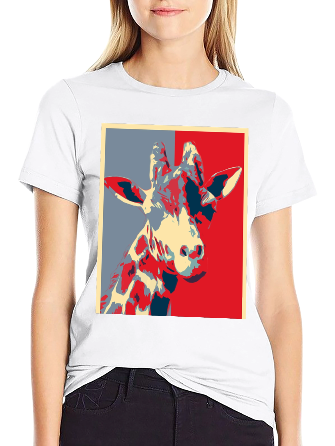 Black Giraffe Pop Art Graphic Tee - Trendy Crew Neck T-Shirt view 9