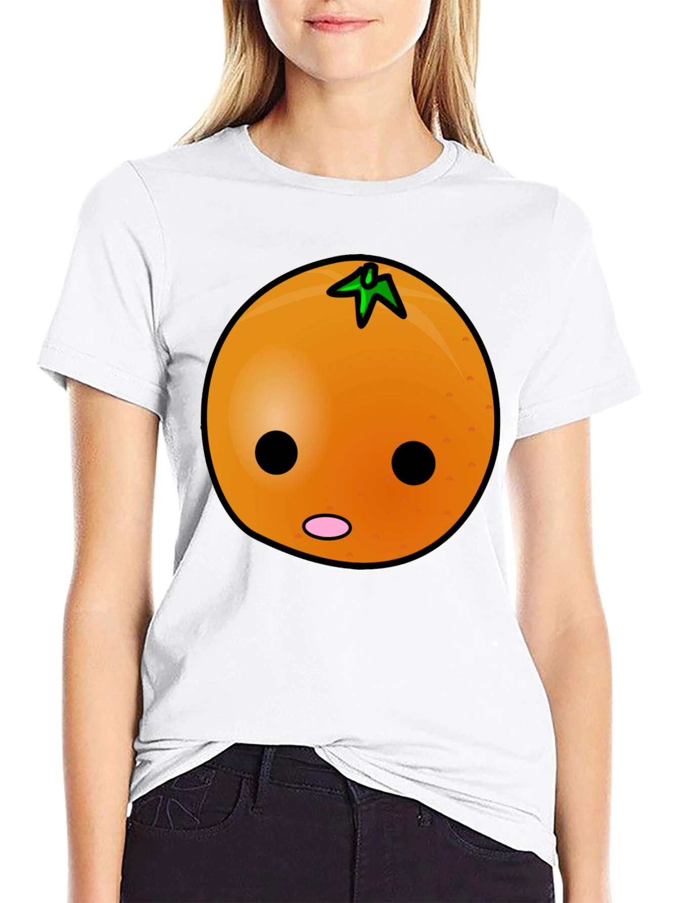 Black Funny Orange Cartoon Face Graphic Tee view 9