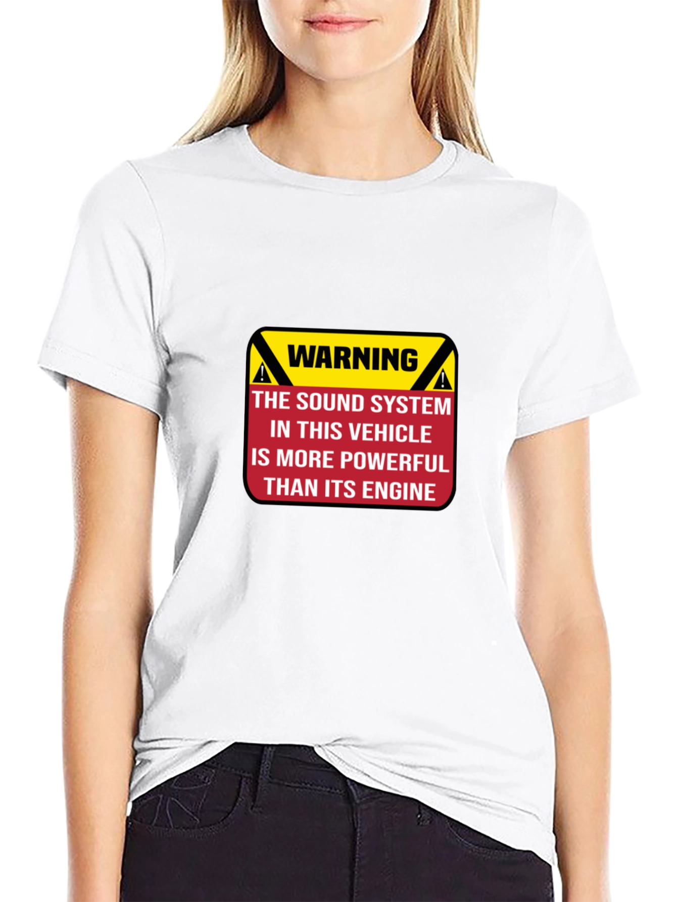 Black Warning Powerful Sound System T-Shirt view 9