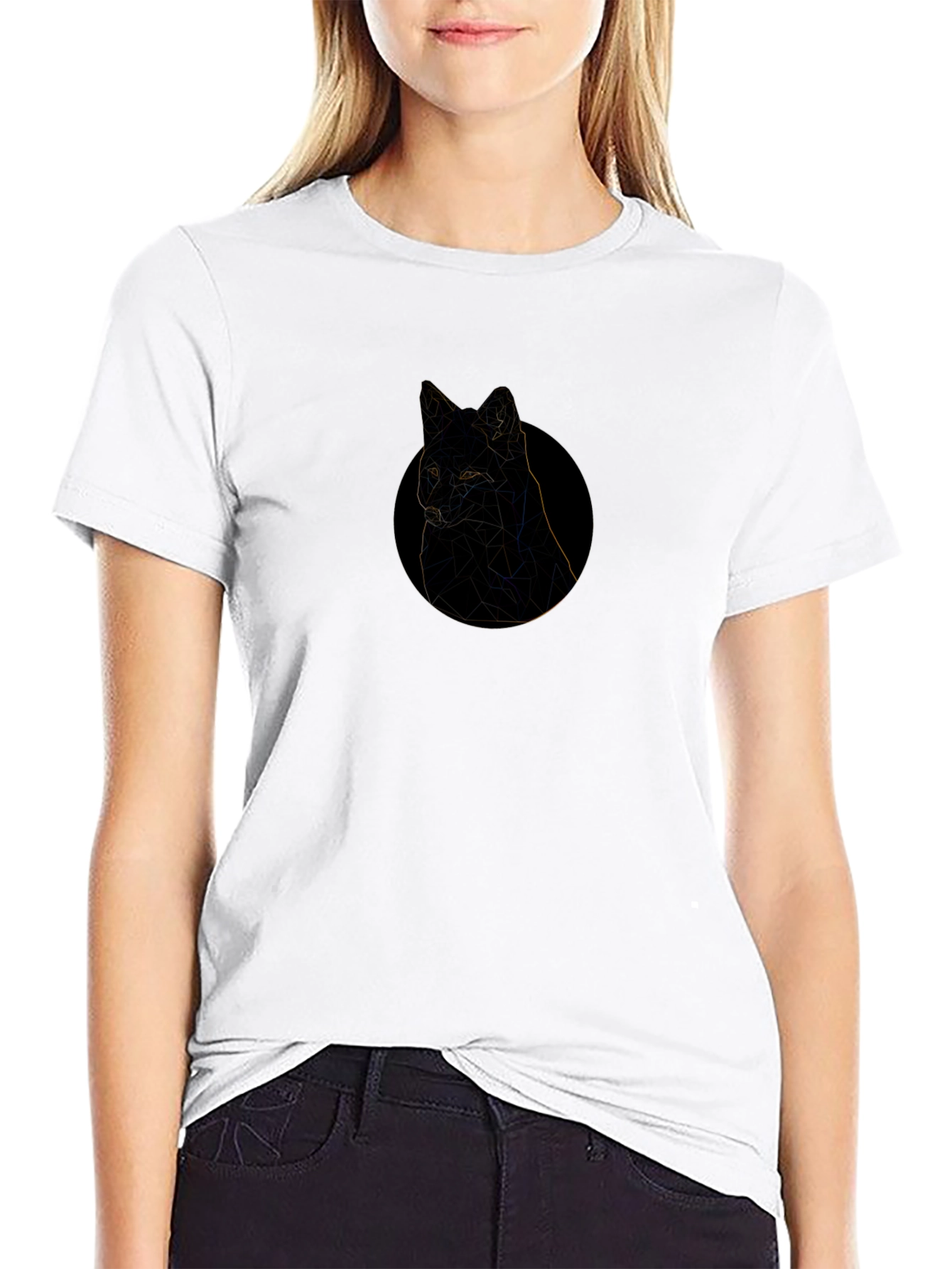 Black Geometric Cat Graphic Tee - Black view 9