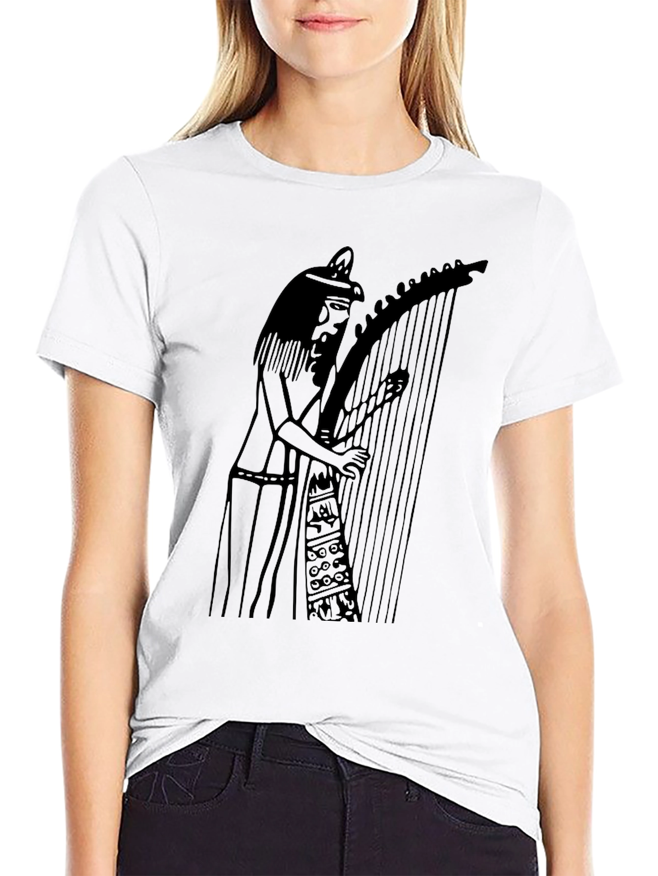 Black Egyptian Harpist Graphic Tee - Black Unisex T-Shirt view 9