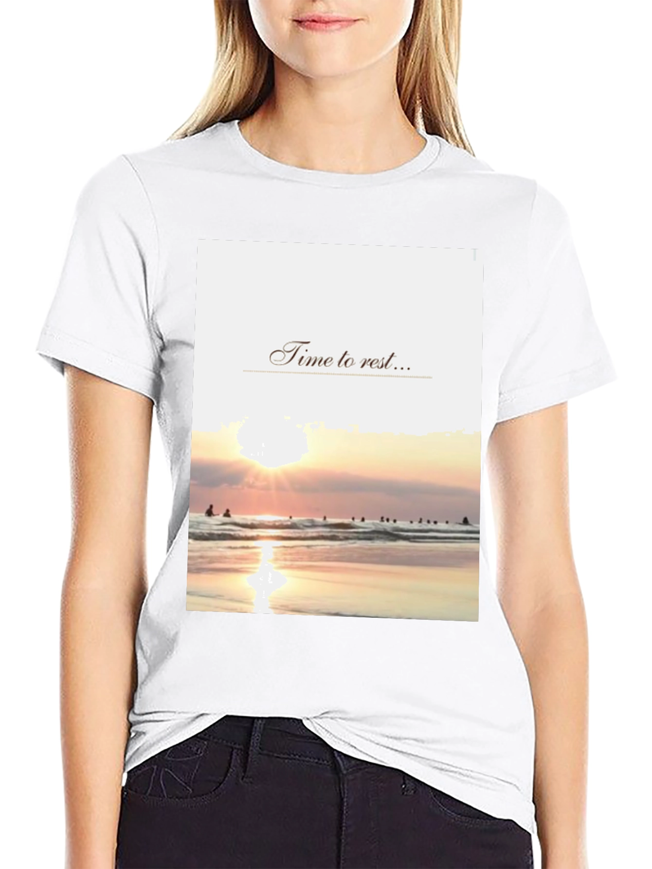 Black Time to Rest Graphic Tee - Beach Sunset Design view 9