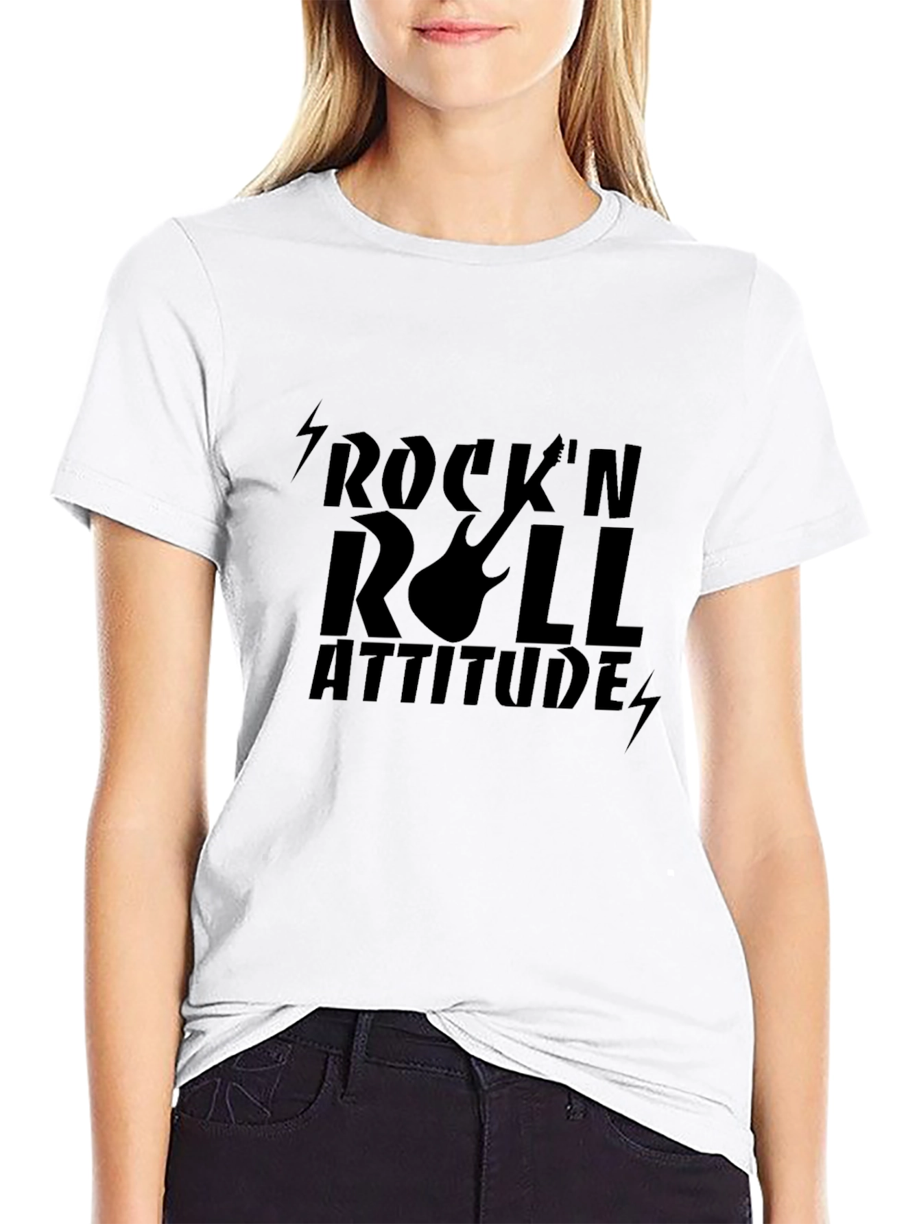 Black Rock'n'Roll Attitude Graphic Black T-Shirt view 9