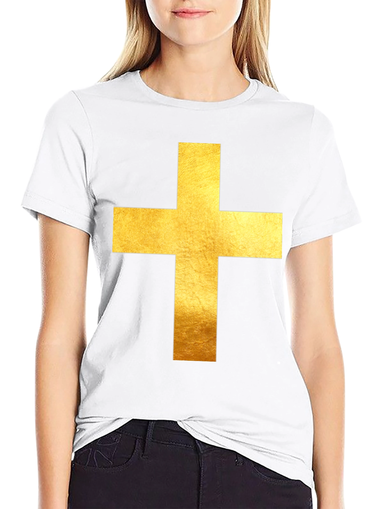 Black Gold Cross Graphic Black T-Shirt view 9
