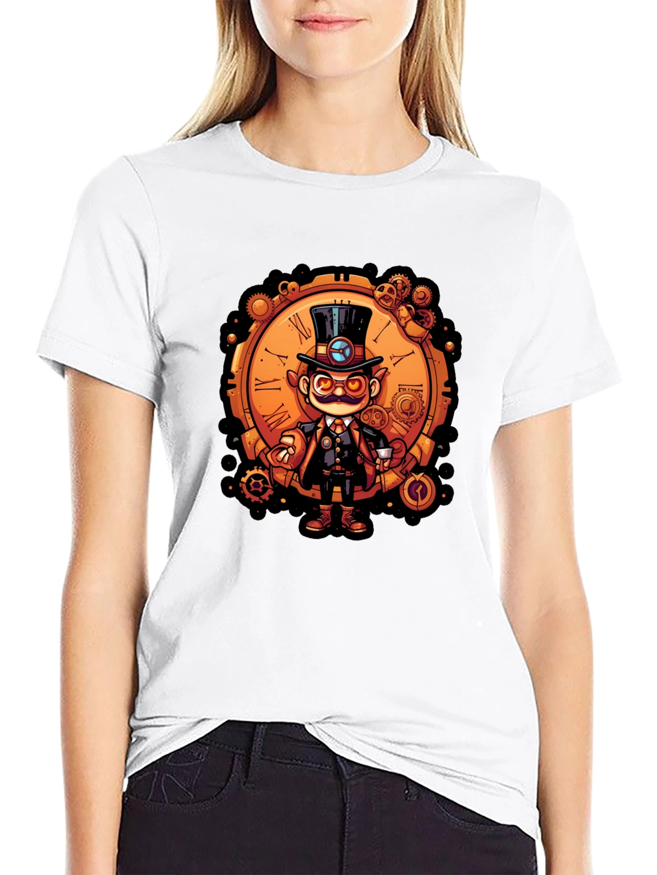 Black Steampunk Character Tee - Clockwork Gent T-Shirt view 9