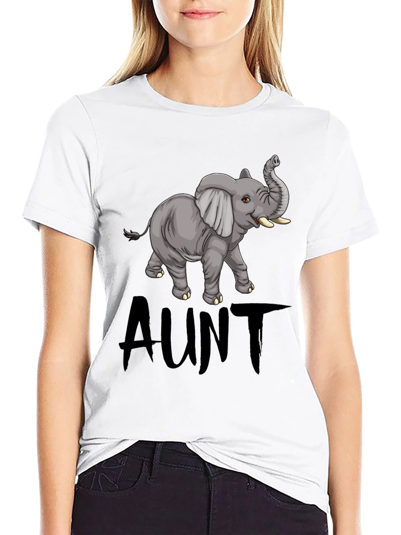 Black Cute Aunt Elephant Graphic Tee - Black view 9