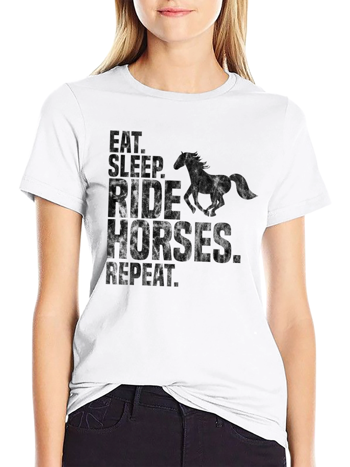 Black Eat Sleep Ride Horses Repeat Black T-Shirt view 9