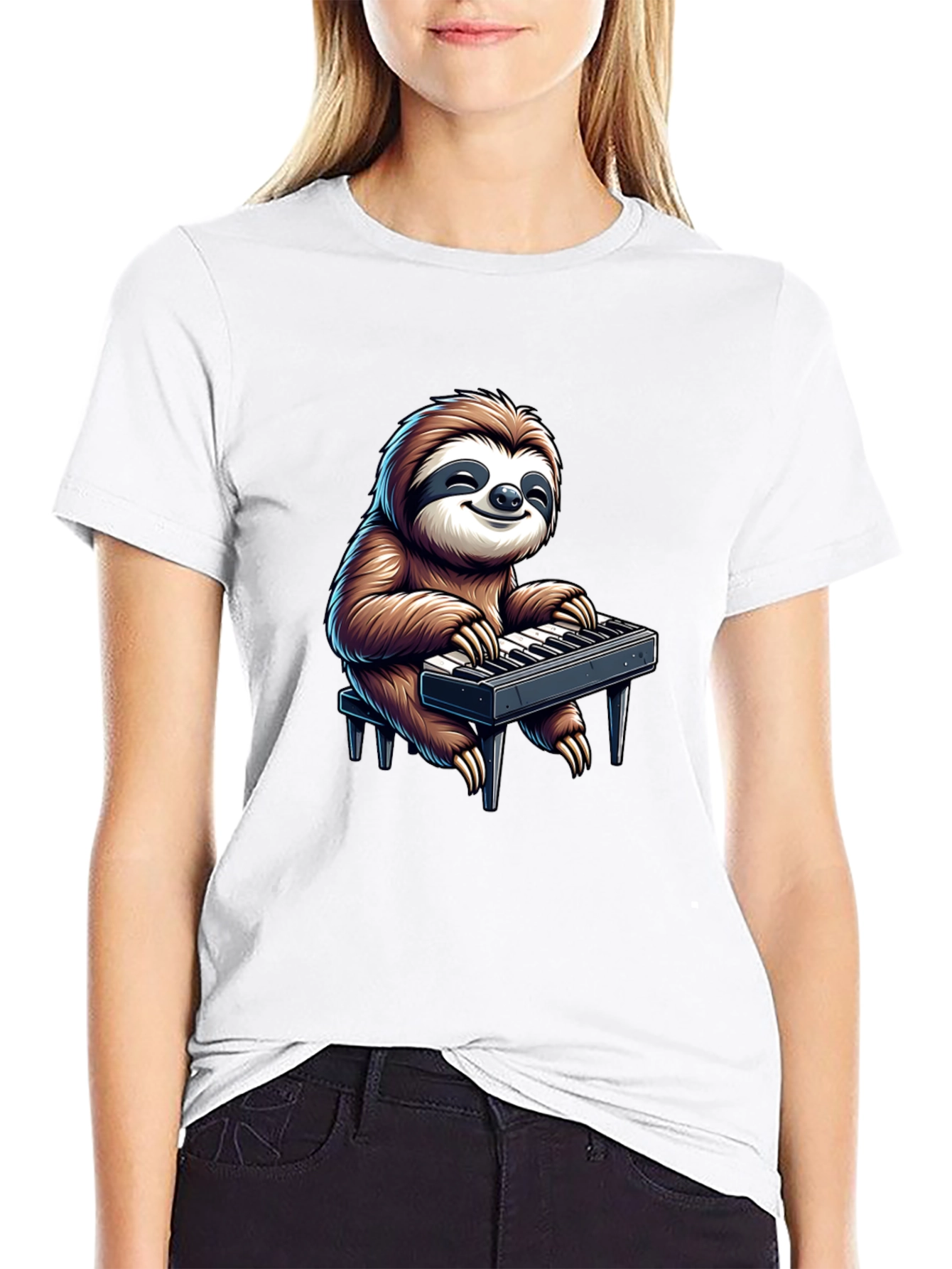 Black Sloth Playing Keyboard Graphic Tee - Black view 9