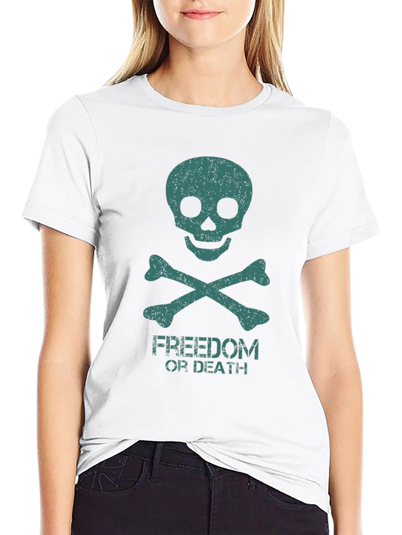 Black Freedom or Death Skull Graphic Tee view 9