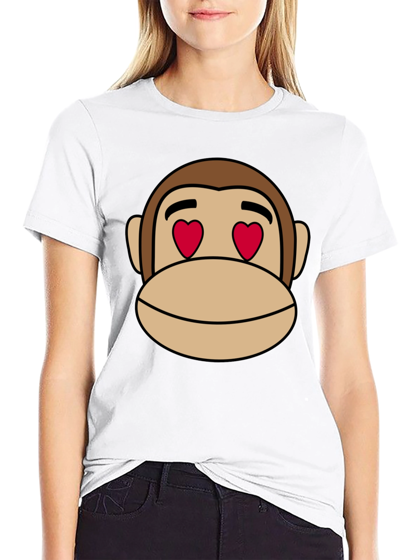 Black Monkey Face Heart Eyes T-Shirt - Black Cotton view 9